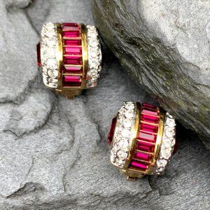 Classic Swarovski Rose Pink Tourmaline and Rhinestone Clip-on Earrings